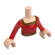 Minidoll Torso Woman with Red/Dark Red Dress, Gold Collar, Belt print, Light Nougat Arms and Hands Hellnougat