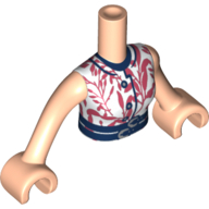 Minidoll Torso Woman with White Top, Coral Decorations, Dark Blue Trim Print, Light Nougat Arms with Hands Light Nougat