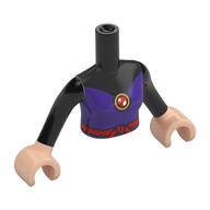 Minidoll Torso Woman with Dark Purple Dress, Black Sleeves, Red Jewel, Belt print, Light Nougat Arms and Hands Schwarz