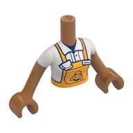 Minidoll Torso Woman with Bright Light Orange Apron, Croissant, Name Tag, Coffee Cup print, Medium Nougat Arms and Hands Medium Nougat