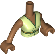 Minidoll Torso Woman with Yellowish Green Dress Print, Medium Nougat Arms with Hands Mittelnougat