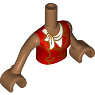 Minidoll Torso Woman with Red Sleeveless Jacket and White Scarf Print, Medium Nougat Arms and Hands Medium Nougat