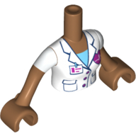 Minidoll Torso Woman with White Blouse with Pockets, Name Badge, and Magenta Heart Print, Medium Nougat Arms and Hands Mittelnougat
