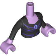Minidoll Torso Woman with Black Bodice Top with Shiny Blue Eclipse and Dark Purple Lines Print, Lavender Arms with Hands with Black Sleeves Print (Eclipso) Lavender