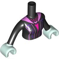 Minidoll Torso Woman with Dress, Dark Purple, Dark Pink, Bright Pink Stripes, Bright Pink Collar print Black Arms and Light Aqua Hands [Plain] Black