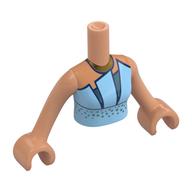 Minidoll Torso Woman with Bright Light Blue Dress, Metal Blue Dots, Dark Blue Trim, Gold Necklace print, Nougat Arms and Hands Nougat