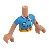 Minidoll Torso Woman with Nougat Arms and Hands with Dark Azure Uniform, White/Dark Blue Trim, Bright Light Orange Belt print Nougat