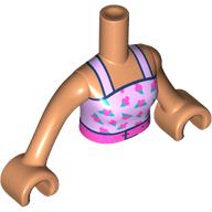 Minidoll Torso Woman with Bright Pink Top, Straps, Dark Blue Trim, Dark Pink/Blue Flowers, Dark Pink Belt print, Nougat Arms and Hands Nougat