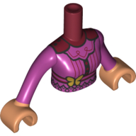 Minidoll Torso Woman with Magenta Dress, Dark Blue Trim, Gold Butterfly Print, Nougat Arms with Hands Dunkelrot