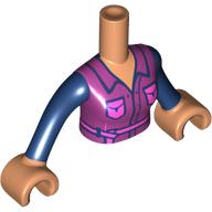 Minidoll Torso Woman with Magenta Jacket, Dark Pink Pockets, Belt, Dark Blue Sleeves print, Nougat Arms and Hands Nougat