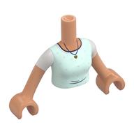 Minidoll Torso Woman with Light Aqua Top, White Sleeves, Dark Blue Trim, Necklace print, Nougat Arms and Hands Nougat