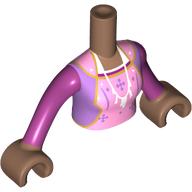 Minidoll Torso Woman with Bright Pink/Lavender Dress, White Necklace print, Magenta Arms, Medium Brown Hands Medium Brown