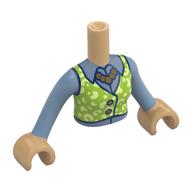 Minidoll Torso Woman with Lime/Yellowish Green Jacket, Dark Blue Trim, Sand Blue Shirt, Pearl Necklace print, Warm Tan Arms and Hands Warmes Beige