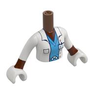 Minidoll Torso Woman with Lab Coat, ID Badge, Dark Azure V-Neck Shirt print, Reddish Brown Arms, White Hands Rotbraun