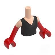 Minidoll Torso Woman with Red Arms with Hands with Black Dress, Light Nougat Shoulders print Hellnougat