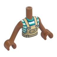 Minidoll Torso Woman with Sienna Brown Arms and Hands with Tan Overall, White/Dark Turquoise Stripes Shirt print Sienna Brown