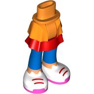 Minidoll Hips and Red/Orange Layered Skirt, Blue Pants, Nougat Legs, White Shoes, Red Laces, Coral Soles print Blue