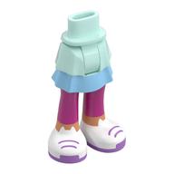 Minidoll Hips and Layered Skirt with Bright Light Blue Underdress, Magenta Legs, White Shoes, Lavender Laces print Light Aqua