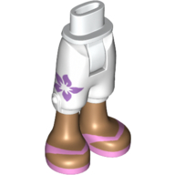 Minidoll Hips and Cropped Trousers with Purple Flower, Medium Nougat Legs and Bright Pink Sandals Print Weiß