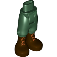 Minidoll Hips and Cropped Trousers with Brown Boots with Orange Crossed Laces Print Dunkelgrün