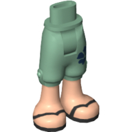 Minidoll Hips and Cropped Trousers with Sand Green Shorts, Black Sandals Print Sand Green