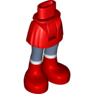 Minidoll Hips and Short Skirt with Sand Blue Leggings and Red Boots with White Trim Print Red