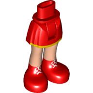 Minidoll Hips and Short Skirt with Yellow Hem, and Light Nougat Legs, Red Shoes Print Red
