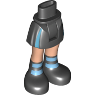Minidoll Hips and Short Skirt with Azure Vertical Stripes, Light Nougat Legs, and Black Boots with Azure Horizontal Stripes Print Black