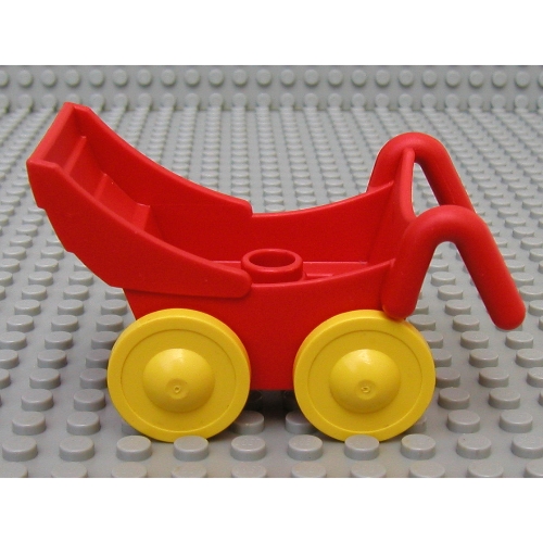 Duplo Pram (Baby Carriage, Stroller) with Yellow Wheels - Complete Assembly Red