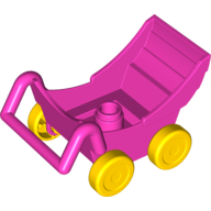Duplo Pram (Baby Carriage, Stroller) with Yellow Wheels - Complete Assembly Dunkelrosa