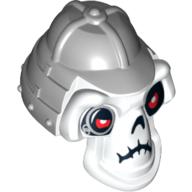 Minifig Head Special, Skull with Helmet Light Gray Print White
