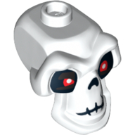 Minifig Head Special, Skull with Red Eyes, Cracks and Worm Print White