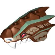 Creature Body Part, Dragon Head Upper Jaw with Scales and Teeth, Sand Green Stripes, and White Teeth Print Reddish Brown