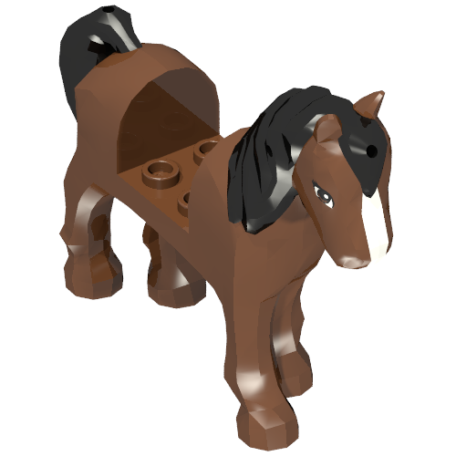 Animal, Horse with 2 × 2 Cutout, Brown Eyes, White Blaze Print and Black Mane & Tail Print in Reddish Brown