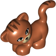 Animal, Cat, Standing, Looking Left with Tan Eyes, Black Nose and Mouth and Brown Stripes Print Dunkelorange