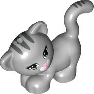 Animal, Cat, Standing, Looking Left with Light Green Eyes, Dark Pink Nose and Mouth and Dark Bluish Gray Stripes Print Hellblaugrau