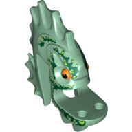 Minifig Head Special, Barracuda with Dark Green and Line Scales Print Sandgrün