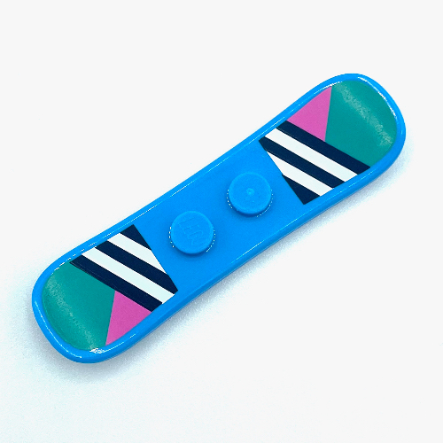Sports Snowboard Small 2 × 6 with 2 Centered Studs, Dark Blue/White Stripes, Dark Pink/Dark Turquoise Shapes Print Dark Azure
