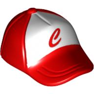 Hat / Cap Short Curved Bill with Seams on Peak and Button on Top with Red 'C' Print Rot