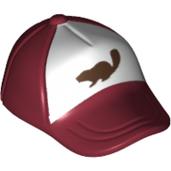 Hat / Cap Short Curved Bill with Seams on Peak and Button on Top with Black Beaver on White Print Dark Red