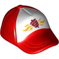 Hat / Cap Short Curved Bill with Seams on Peak and Button on Top with Fast Food Logo Print Red