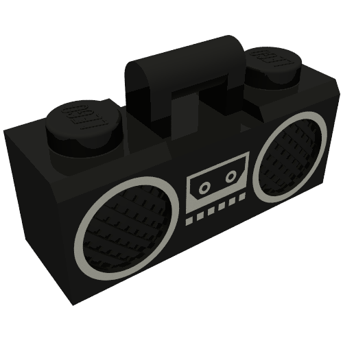 Equipment Radio / Boom Box with Handle and Silver Trim Print Black