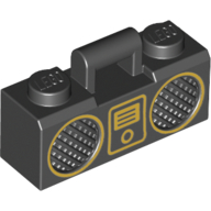 Equipment Radio / Boom Box with Handle and Gold Trim and Digital Music Player Print Black