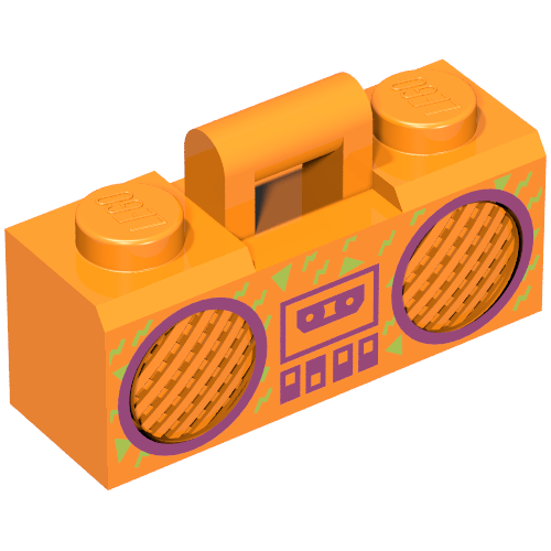 Equipment Radio / Boom Box with Handle and Magenta Cassette Player, Switches and Rimmed Speakers Print Orange