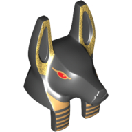 Minifig Head Special, Anubis Guard with Gold Detailing and Red Eyes Print Black