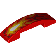 Brick Curved 4 × 1 Double with No Studs and Flames Print Red