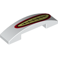 Brick Curved 4 × 1 Double with No Studs and Joker Smile with Red Lips and Yellow Teeth Print Weiß