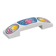 Brick Curved 4 × 1 Double with No Studs with Car Grill, Headlights, Coral Shell print White