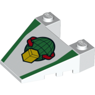 Brick Wedged, Sloped 4 × 4 Taper, with Stud Notches with Parcel Box Globe Round Arrow print Weiß