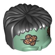 Head Top, Frankenstein Monster with Black Hair and Bandages Print Sand Green
